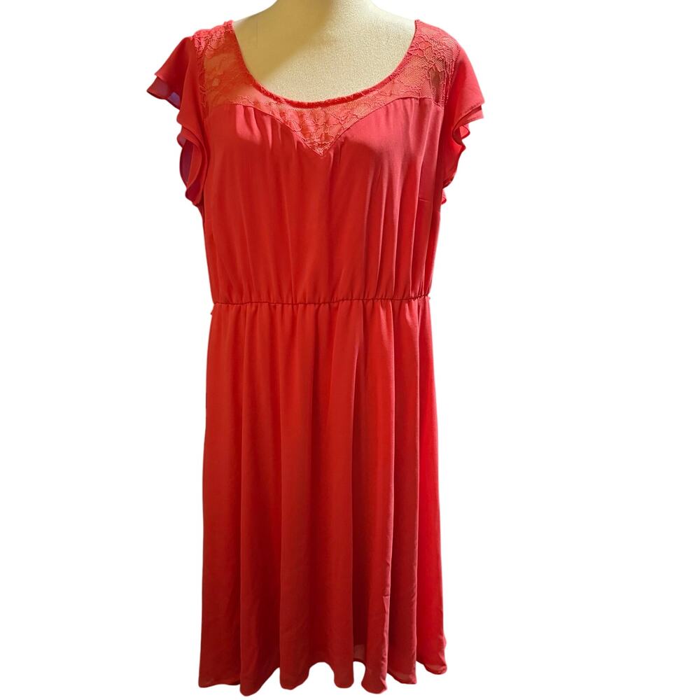 Torrid Coral Lace Inset Flutter Sleeve Dress, Plus Size 2 (18/20), NWT